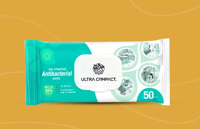 Ultra Compact Antibacterial Wet Wipes 50 Pcs